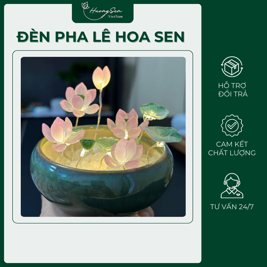 Chậu Đèn Pha Lê Hoa Sen Thiết Kế Dễ Thương, Làm Đèn Ngủ, Phòng Học