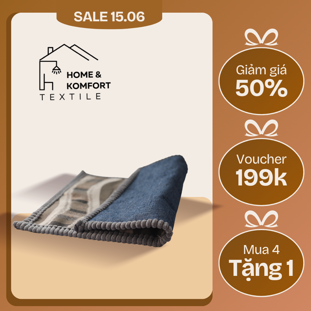 Thảm lau chân 40x60, họa tiết thổ cẩm màu trắng, viền xanh