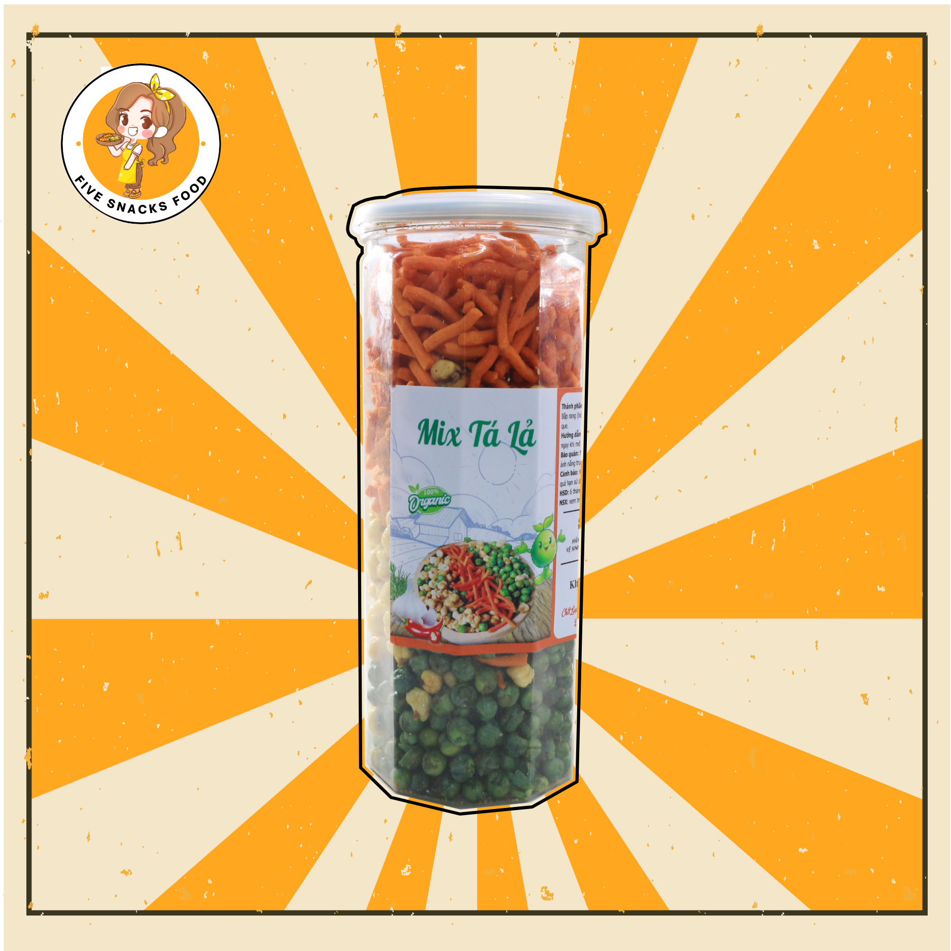 Mix tá lả Five Snack Food, Ngô giòn xóc mắm cay mix Bim bim que và đậu Hà Lan