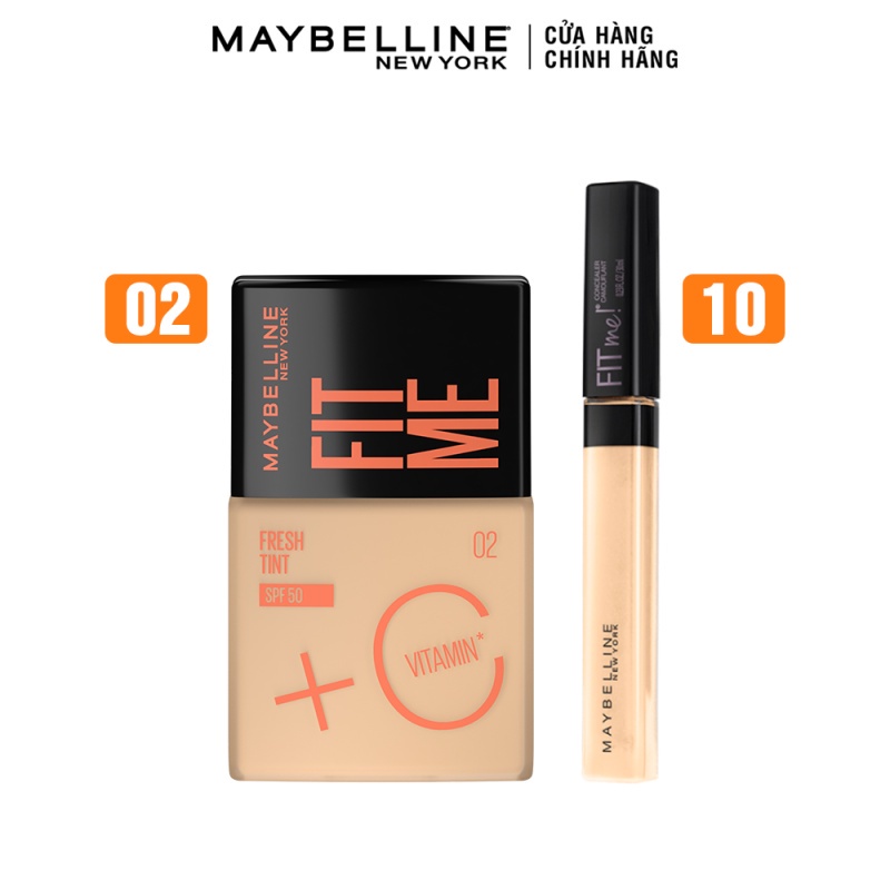 Bộ Nền Tint C Tươi Mướt Chống Nắng Fit Me Fresh Tint và Kem Che Khuyết Điểm Maybelline New York