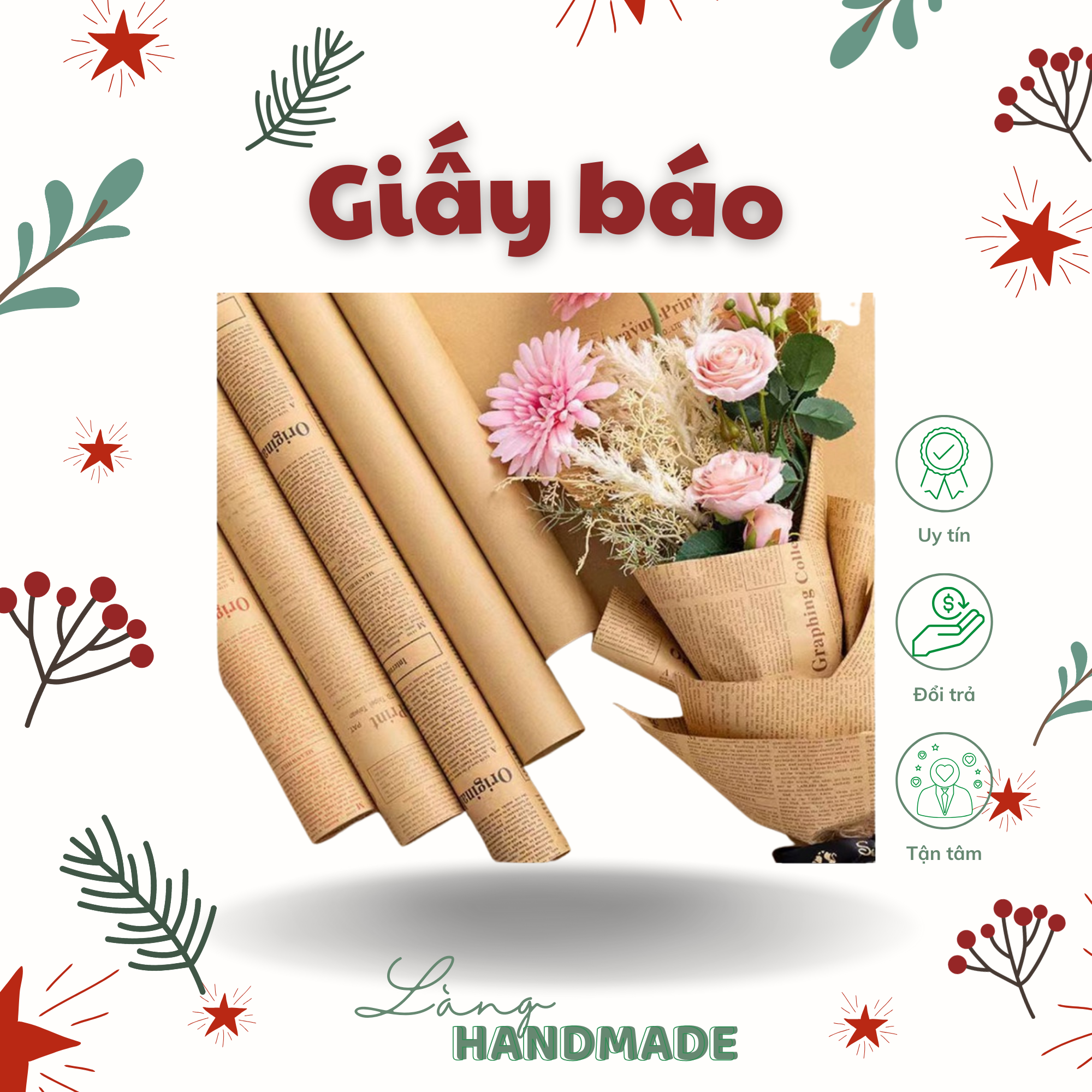 Giấy báo gói hoa handmade dạng kraft, xi măng cực vintage – Làng handmade