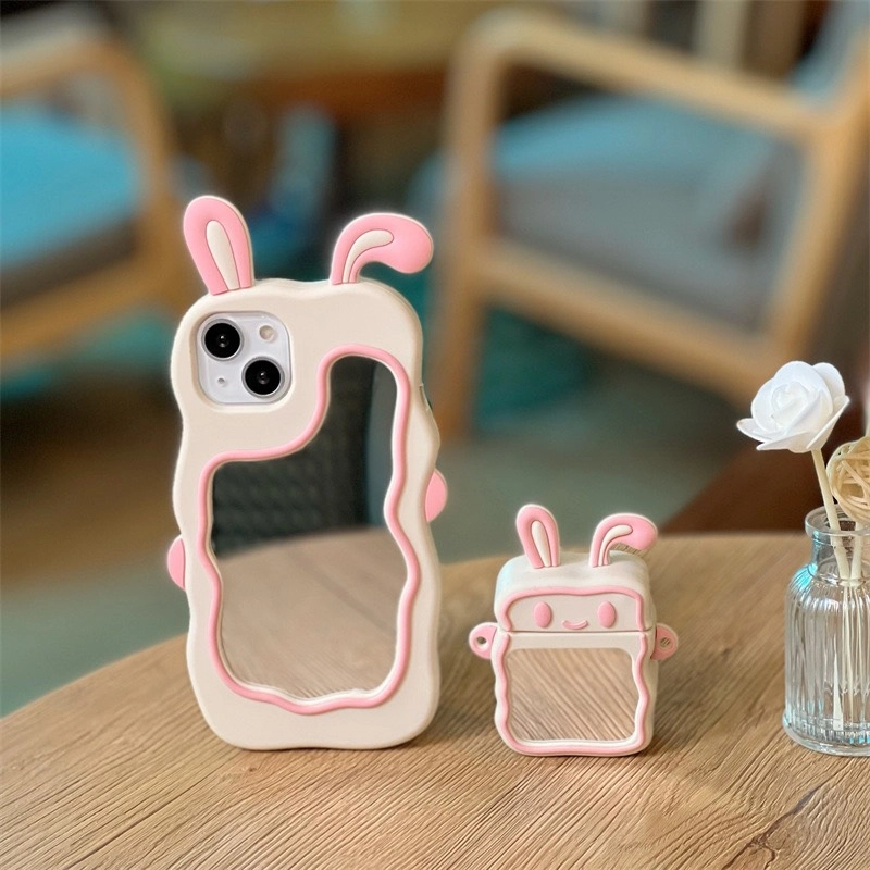 Ốp Lưng Và Bọc Airpod Gương Tai Thỏ Cho IP 7P 8P X 11 12 13 14, AP 1 2 3 Pro