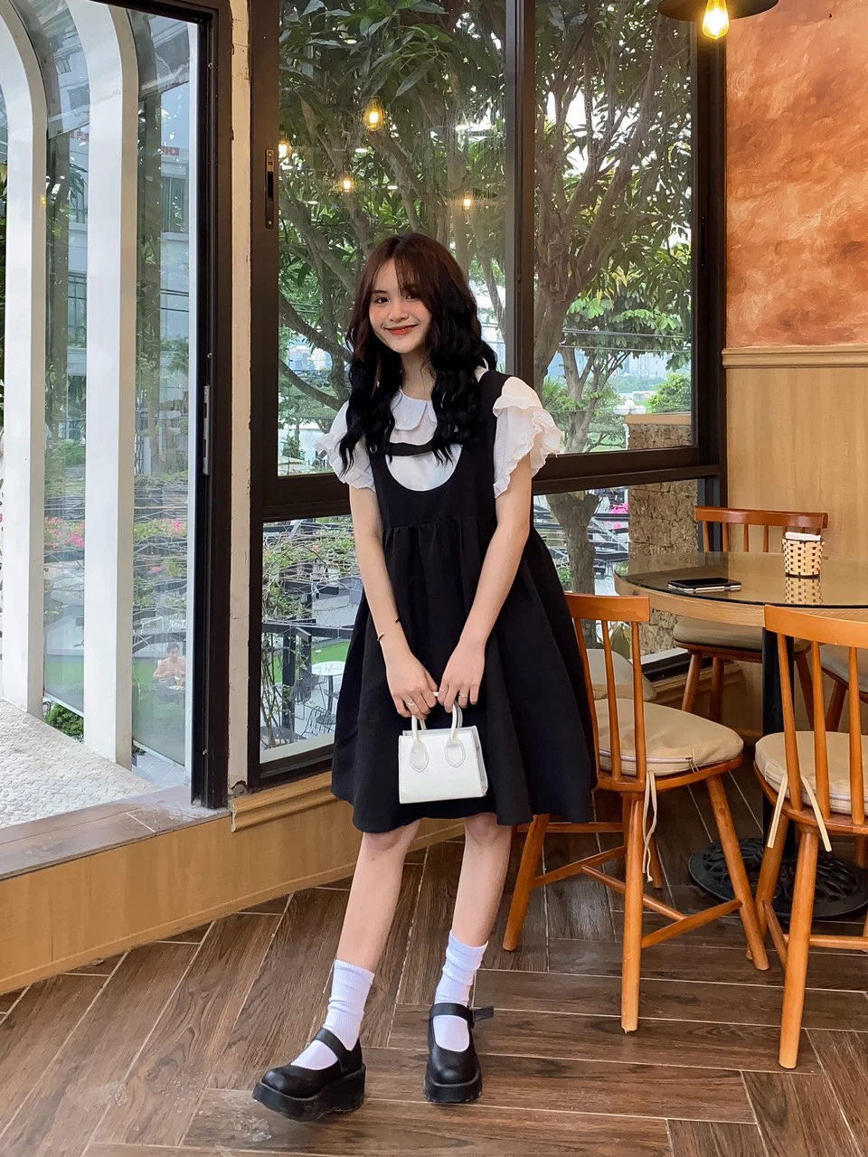 Set áo cổ sen yếm đen Bluechic Set Cute