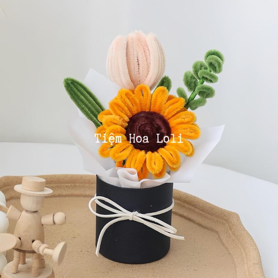 Chậu hoa hướng dương mix Tulip handmade