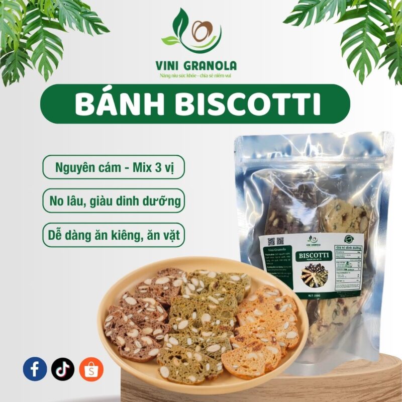 Bánh Biscotti Siêu Hạt, Không Đường, Thơm Ngon Giòn Rụm Từ Nhà Vini Granola - 500gr x Túi