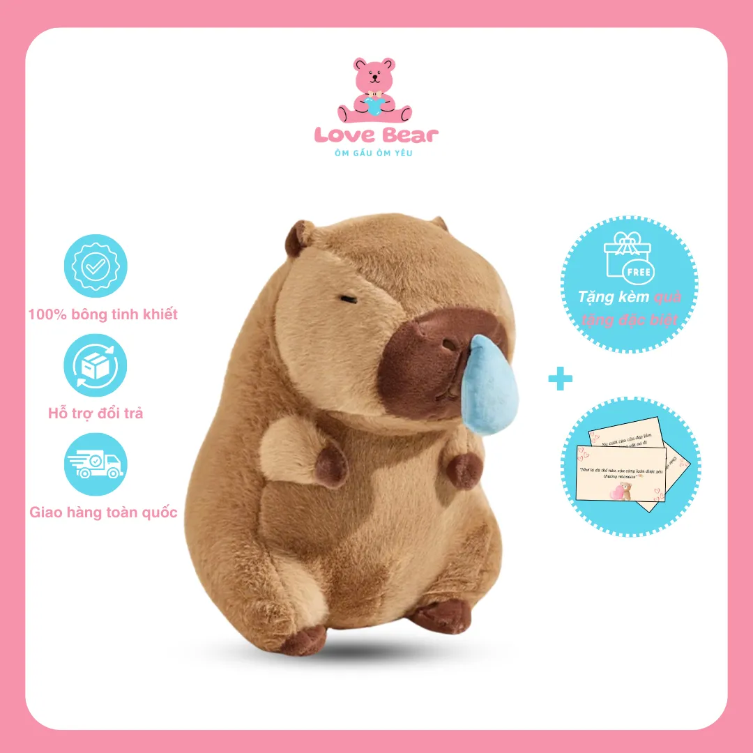 Gấu bông Capybara chảy nước mũi màu nâu, hồng