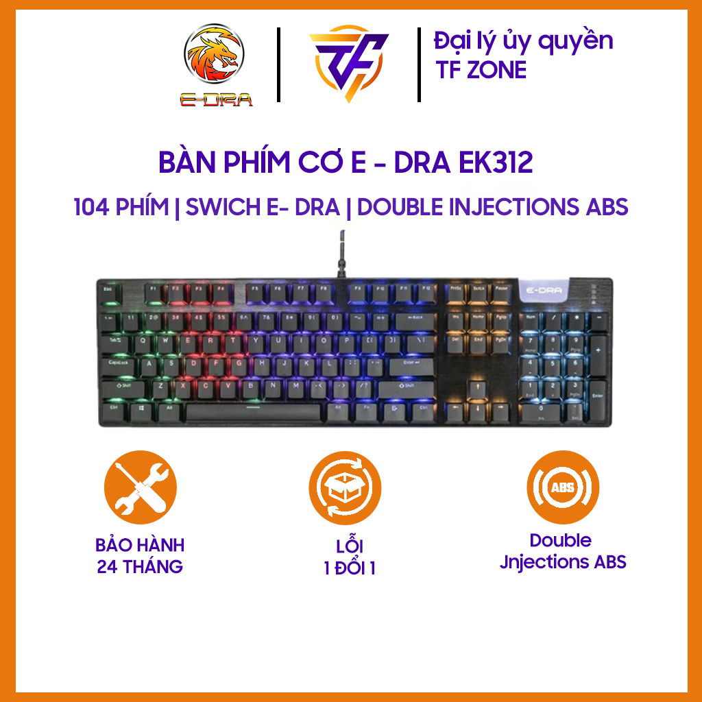 Bàn phím cơ E-DRA EK312 - New Model 2023 | 104 Phím | Switch e-dra siêu bền | BH 24 tháng |.