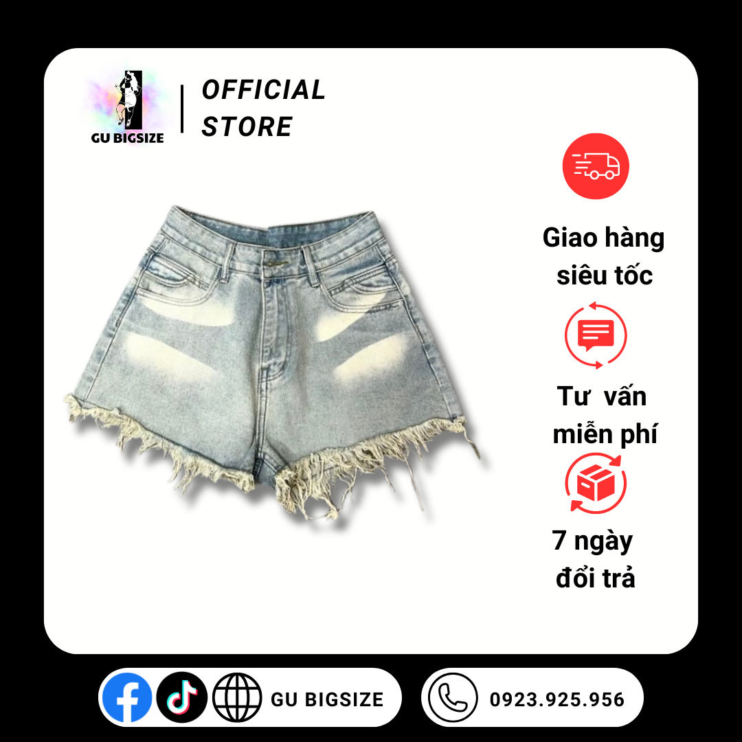 Quần short jean loang trơn GU bigsize hàng QC SJQC03