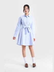 Đầm cổ đức đai tay dáng A phối buộc dây đai ở eo