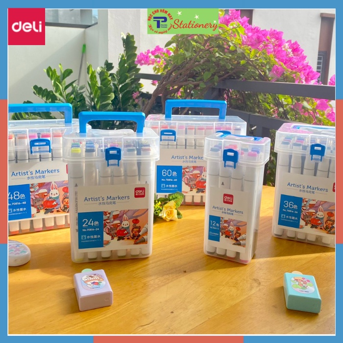 Bút dạ màu marker hai đầu Deli cao cấp hộp nhựa