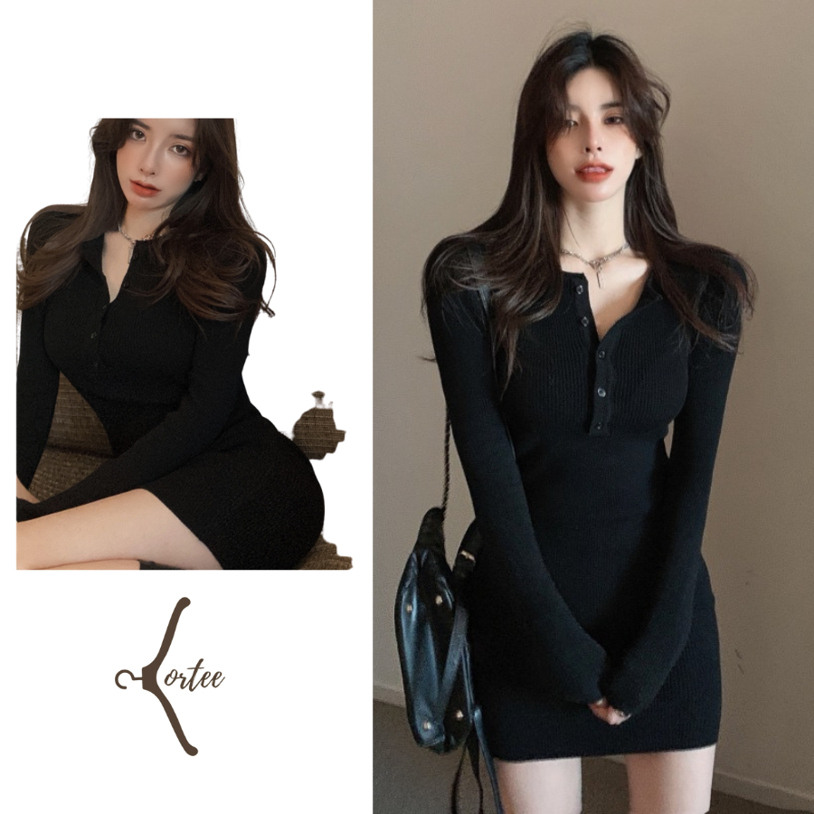 Váy dệt kim ôm eo màu đen gợi cảm dành cho nữ