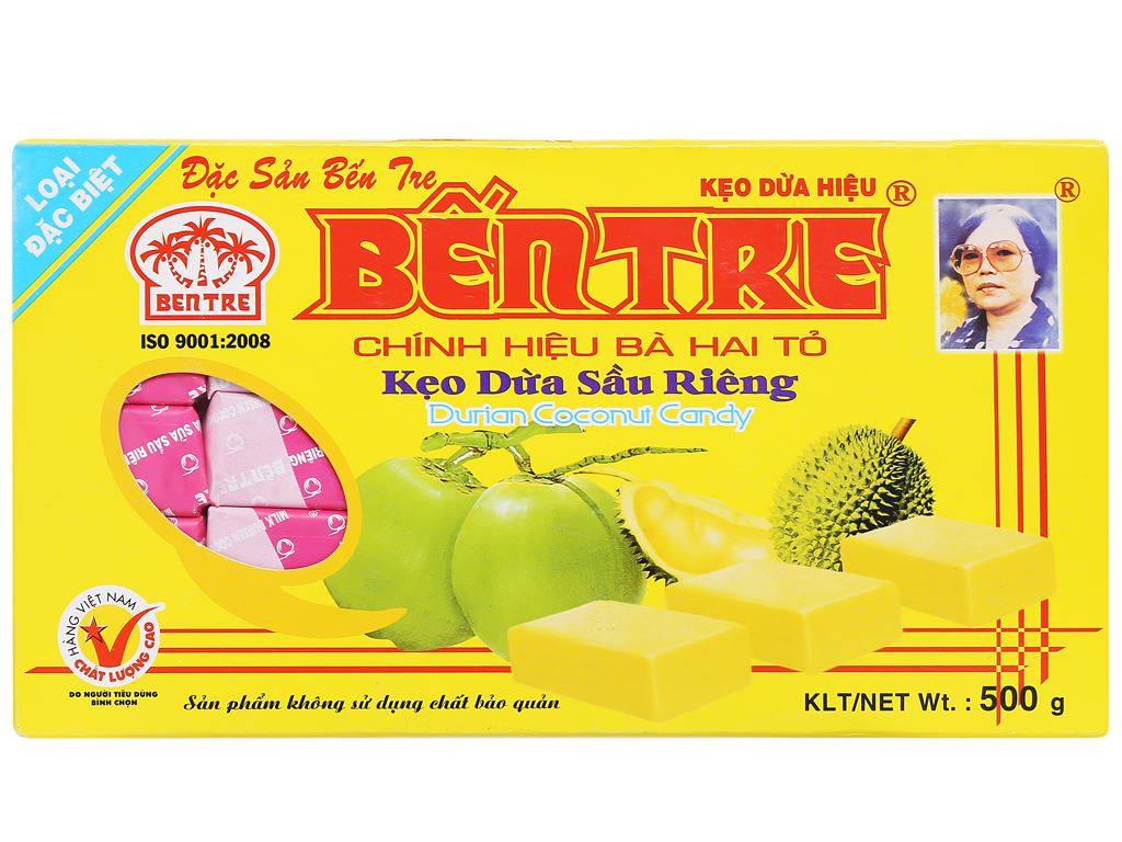 Kẹo Dừa Sầu Riêng Bà Hai Tổ hộp 500gr