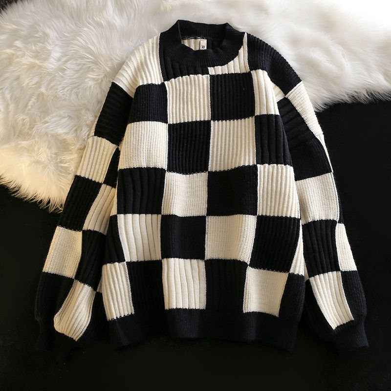 Áo sweater kẻ ô vuông đen trắng Thedino5