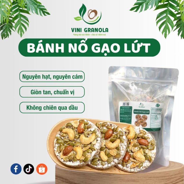 Bánh Nổ Gạo Lứt Mix Hạt Dinh Dưỡng Không Đường, Thơm Ngon Giòn Rụm Từ Nhà Vini Granola - 500gr x Túi