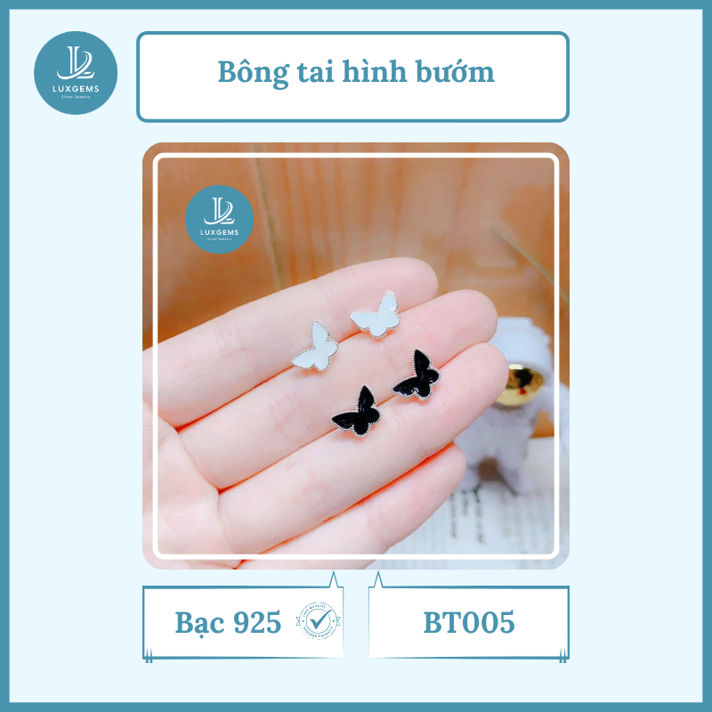 Bông tai Luxgems_Bông tai bạc hình bướm siêu dễ thương_BT005
