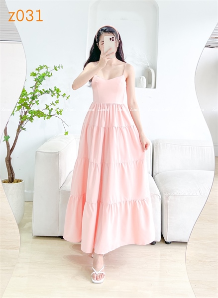 Đầm maxi 2 dây xòe tầng