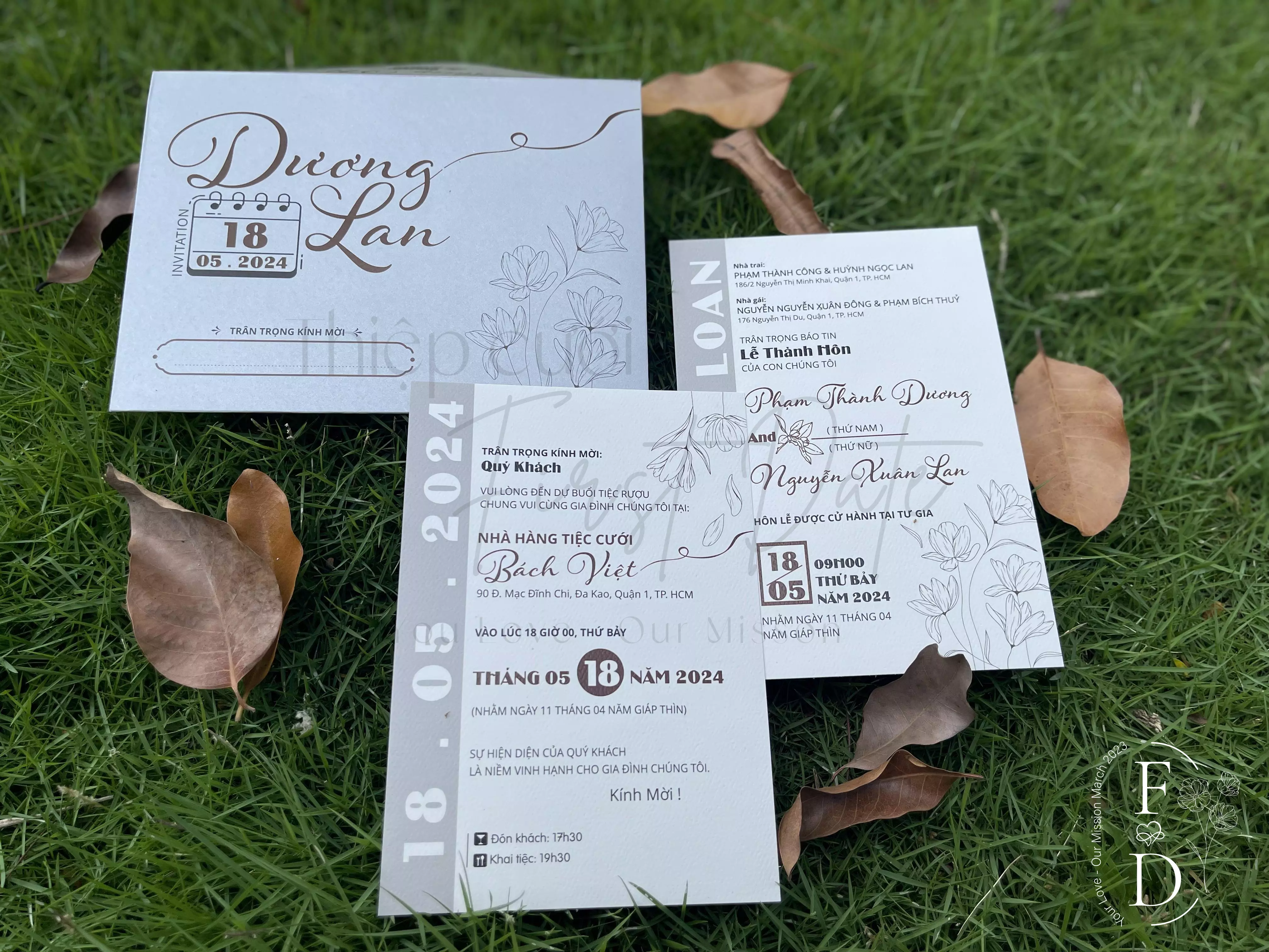 Thiệp cưới in hoa | DQ-BTN26-237 | Mẫu bao bạc nhũ giấy kem