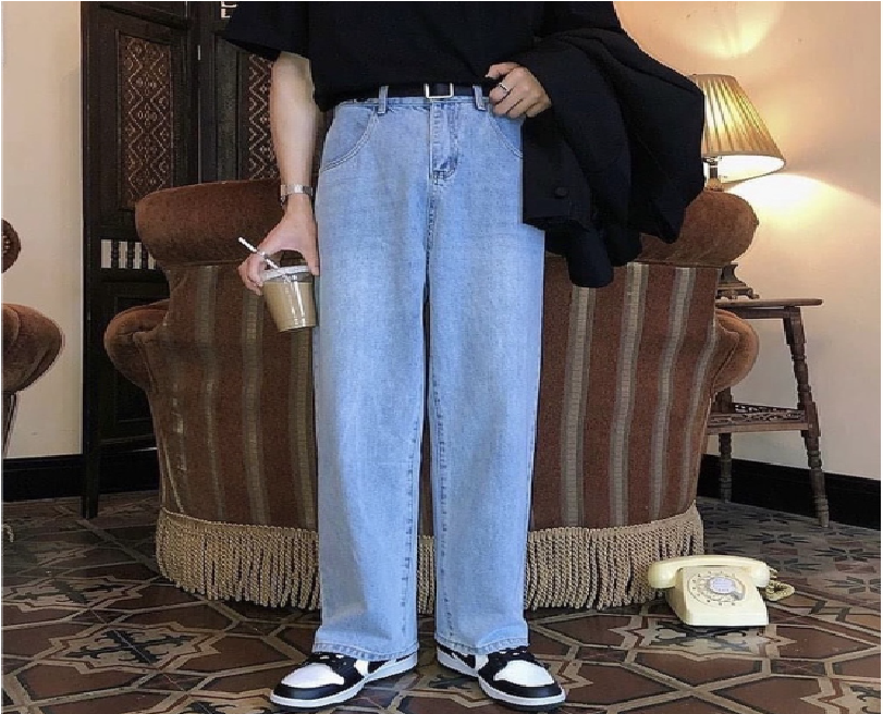 Quần jean xanh ống rộng unisex