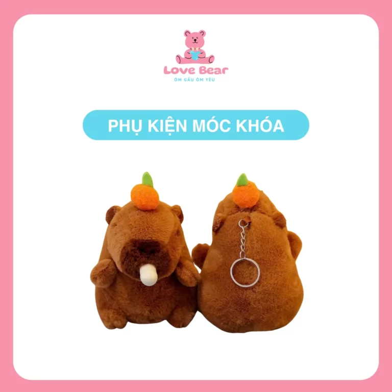 Móc khóa gấu bông Capybara cam thổi bóng