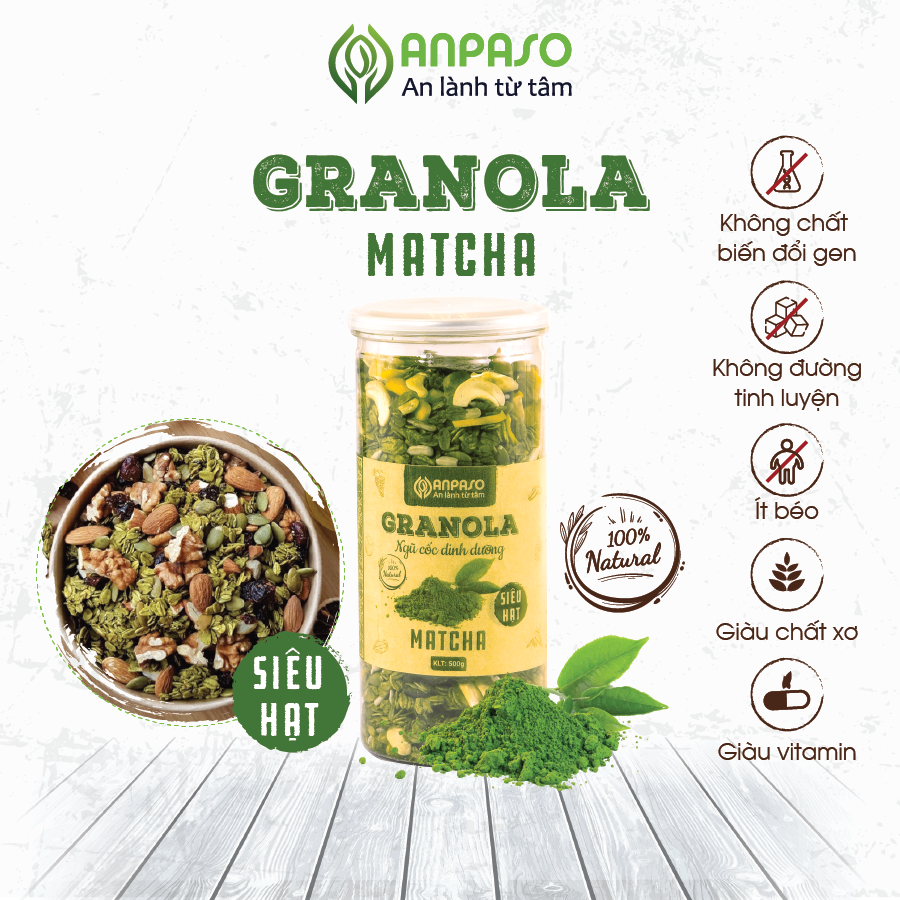 Granola Siêu Hạt Vị Matcha – 500g
